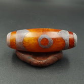 Beautiful INDO TIBETAN ETCHED LINE DECORATED TAPERED TUBE 2 EYE DZI Beads
